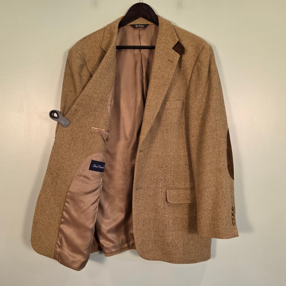 Paul Fredrick 41R Wool Tweed Sport Coat Oatmeal Elbow Patches JHC247W